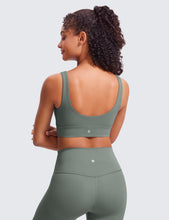 Load image into Gallery viewer, CRZ YOGA Butterluxe Womens U Back Sports Bra - Scoop Neck Padded Low Impact Yoga Clothes Workout Crop Top with Built in Pads Grey Sage