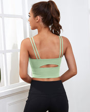 Load image into Gallery viewer, Everrysea Longline Sports Bra for Women Padded Workout Tank Tops Built in Bras Strappy Yoga Corp Top Camisole Light Green