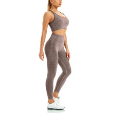 Load image into Gallery viewer, WodoWei Women 2 Piece Workout Outfits Sports Bra Seamless Leggings Yoga Gym Activewear Set (YO610-Brown Marl)