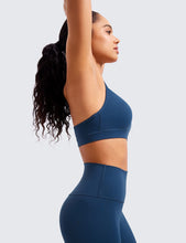 Load image into Gallery viewer, CRZ YOGA Butterluxe Womens Y Back Sports Bra - Padded Racerback Low Impact Spaghetti Thin Strap Workout Yoga Top French Navy