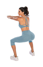 Load image into Gallery viewer, Steppe Naked Feeling High Waisted Yoga Pants Women's Workout Capris Leggings with Pockets Tummy Control Buttery Soft Running Compression Capris for Athletic Gym Exercise Fitness Blue Ashes