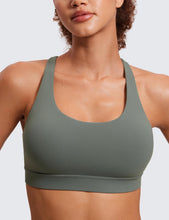 Load image into Gallery viewer, CRZ YOGA Women's Strappy Sports Bras Fitness Workout Padded Yoga Criss Cross Back Cami Grey Sage