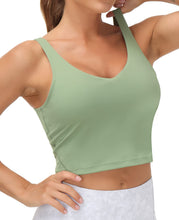 Load image into Gallery viewer, Women’s Longline Sports Bra Wirefree Padded Medium Support Yoga Bras Gym Running Workout Tank Tops (Light Green)