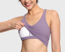 Load image into Gallery viewer, Women’s Longline Sports Bra Wirefree Padded Medium Support Yoga Bras Gym Running Workout Tank Tops Grey Purple