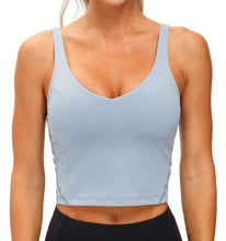 Load image into Gallery viewer, Women’s Longline Sports Bra Wirefree Padded Medium Support Yoga Bras Gym Running Workout Tank Tops (Denim Blue)