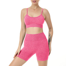 Load image into Gallery viewer, Women Seamless Yoga Set 2 Piece Workout Sport Bra with High Waist Shorts Legging Outfit Tracksuit.JNINTH (Rose Red)