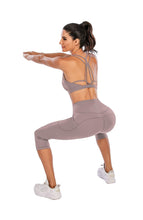 Load image into Gallery viewer, Steppe Naked Feeling High Waisted Yoga Pants Women's Workout Capris Leggings with Pockets Tummy Control Buttery Soft Running Compression Capris for Athletic Gym Exercise Fitness Grey Pink