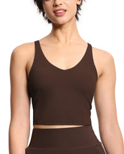 Load image into Gallery viewer, Women’s Longline Sports Bra Wirefree Padded Medium Support Yoga Bras Gym Running Workout Tank Tops Brown