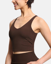 Load image into Gallery viewer, Women’s Longline Sports Bra Wirefree Padded Medium Support Yoga Bras Gym Running Workout Tank Tops Brown