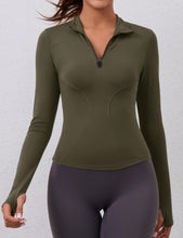 Load image into Gallery viewer, Womens Workout Tops Long Sleeve Athletic Golf Shirts Quarter 1/4 Zip Pullover Women Yoga Tops(Army Green)