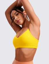 Load image into Gallery viewer, CRZ YOGA Butterluxe V-Neck Sports Bras for Women - Adjustable Thin Straps Padded Yoga Top Basic Wireless Camisole High Visibility Yellow
