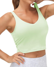Load image into Gallery viewer, Women’s Longline Sports Bra Wirefree Padded Medium Support Yoga Bras Gym Running Workout Tank Tops(Pale Green)