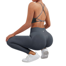 Load image into Gallery viewer, SUUKSESS Women Seamless 2 piece Workout Sets Strappy Padded Sports Bra Booty High Waisted Leggings Outfits (Blue)