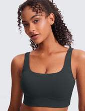 Load image into Gallery viewer, CRZ YOGA Butterluxe Womens U Back Sports Bra - Scoop Neck Padded Low Impact Yoga Clothes Workout Crop Top with Built in Pads Melanite