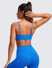 Load image into Gallery viewer, CRZ YOGA Butterluxe V-Neck Sports Bras for Women - Adjustable Thin Straps Padded Yoga Top Basic Wireless Camisole Sparkle Blue