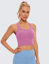 Load image into Gallery viewer, CRZ YOGA Butterluxe Womens Y-Back Racerback Longline Sports Bra - Padded Scoop Neck Workout Crop Tank Top with Built in Pads Velvet Dust