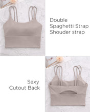 Load image into Gallery viewer, Everrysea Longline Sports Bra for Women Padded Workout Tank Tops Built in Bras Strappy Yoga Corp Top Camisole Light Brown