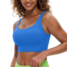 Load image into Gallery viewer, CRZ YOGA Butterluxe Womens U Back Sports Bra - Scoop Neck Padded Low Impact Yoga Clothes Workout Crop Top with Built in Pads Sparkle Blue
