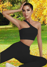 Load image into Gallery viewer, Two Piece Workout Sets for Women, Sexy One Shoulder Matching Crop Tank Top Set Outfits for Women(Black)