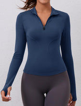 Load image into Gallery viewer, Womens Athletic Tops Quarter Zip Pullover Long Sleeve Cropped Workout Golf Running Shirts(Navy)