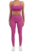 Load image into Gallery viewer, SUUKSESS Women Seamless 2 piece Workout Sets Strappy Padded Sports Bra Booty High Waisted Leggings Outfits (Hot Pink)