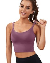 Load image into Gallery viewer, Everrysea Longline Sports Bra for Women Padded Workout Tank Tops Built in Bras Strappy Yoga Corp Top Camisole Dark Purple