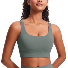 Load image into Gallery viewer, CRZ YOGA Butterluxe Womens U Back Sports Bra - Scoop Neck Padded Low Impact Yoga Clothes Workout Crop Top with Built in Pads Grey Sage