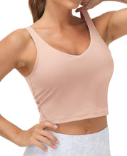 Load image into Gallery viewer, Women’s Longline Sports Bra Wirefree Padded Medium Support Yoga Bras Gym Running Workout Tank Tops(Soft Pink)