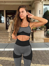 Load image into Gallery viewer, OLCHEE Women’s Workout Sets 2 Piece - Seamless Yoga Leggings and Cross-Strap Sports Bra Gym Outfits Activewear Matching Set - Black