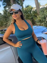 Load image into Gallery viewer, Women’s Yoga Outfits 2 piece Set Workout Tracksuits Sports Bra High Waist Legging Active Wear Athletic Clothing Set (Small, 1917 Teal Green)