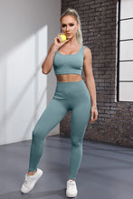 Load image into Gallery viewer, QINSEN Womens Yoga Pants Bodycon 2 Piece Outfits Sport Bra High Waist Seamless Leggings Blue