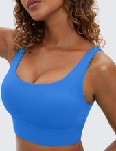 Load image into Gallery viewer, CRZ YOGA Butterluxe Womens U Back Sports Bra - Scoop Neck Padded Low Impact Yoga Clothes Workout Crop Top with Built in Pads Sparkle Blue