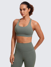 Load image into Gallery viewer, CRZ YOGA Women's Strappy Sports Bras Fitness Workout Padded Yoga Criss Cross Back Cami Grey Sage