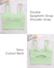 Load image into Gallery viewer, Everrysea Longline Sports Bra for Women Padded Workout Tank Tops Built in Bras Strappy Yoga Corp Top Camisole Light Green