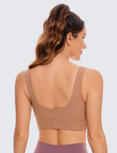 Load image into Gallery viewer, CRZ YOGA Butterluxe Womens U Back Sports Bra - Scoop Neck Padded Low Impact Yoga Clothes Workout Crop Top with Built in Pads Mocha Mousse