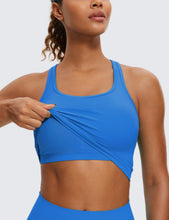 Load image into Gallery viewer, CRZ YOGA Butterluxe Womens Y-Back Racerback Longline Sports Bra - Padded Scoop Neck Workout Crop Tank Top with Built in Pads Sparkle Blue