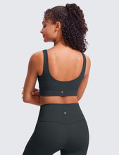 Load image into Gallery viewer, CRZ YOGA Butterluxe Womens U Back Sports Bra - Scoop Neck Padded Low Impact Yoga Clothes Workout Crop Top with Built in Pads Melanite