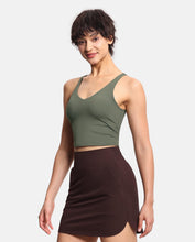Load image into Gallery viewer, Women’s Longline Sports Bra Wirefree Padded Medium Support Yoga Bras Gym Running Workout Tank Tops Olive Green