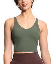 Load image into Gallery viewer, Women’s Longline Sports Bra Wirefree Padded Medium Support Yoga Bras Gym Running Workout Tank Tops Olive Green