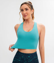 Load image into Gallery viewer, JOYSPELS Sports Bras for Women Extra Comfort Criss-Cross Back Padded Workout Tops for Women Medium Support Cyan