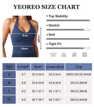 Load image into Gallery viewer, YEOREO Women's Halter Crop Top V Neck Workout Going Out Tank Top Hazel Padded Sleeveless Backless Trendy Summer Camisole Navy