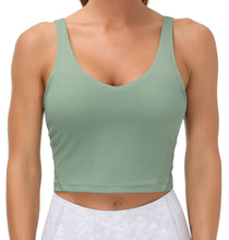 Load image into Gallery viewer, Women’s Longline Sports Bra Wirefree Padded Medium Support Yoga Bras Gym Running Workout Tank Tops (Jasmine Green)