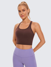 Load image into Gallery viewer, CRZ YOGA Butterluxe Womens Y-Back Racerback Longline Sports Bra - Padded Scoop Neck Workout Crop Tank Top with Built in Pads Taupe