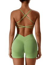 Load image into Gallery viewer, ABOCIW Workout Sets for Women Seamless V Back Scrunch Butt Lifting High Waist Biker Shorts Cross Back Sports Bra 2 Piece Yoga Gym Sets Light Green