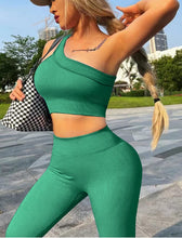 Load image into Gallery viewer, niyokki Two Piece Workout Sets for Women, Sexy One Shoulder Matching Crop Tank Top Set Outfits for Women(Grass Green)