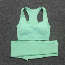 Load image into Gallery viewer, WodoWei Women 2 Piece Workout Outfits Sports Bra Seamless Leggings Yoga Gym Activewear Set (YO601-green marl)