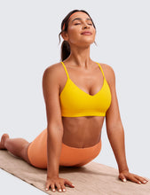 Load image into Gallery viewer, CRZ YOGA Butterluxe V-Neck Sports Bras for Women - Adjustable Thin Straps Padded Yoga Top Basic Wireless Camisole High Visibility Yellow