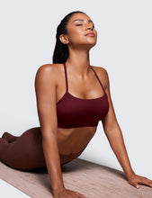 Load image into Gallery viewer, CRZ YOGA Butterluxe Womens Y Back Sports Bra - Padded Racerback Low Impact Spaghetti Thin Strap Workout Yoga Top Red Merlot