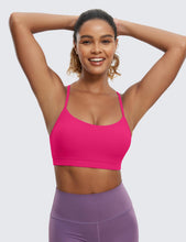 Load image into Gallery viewer, CRZ YOGA Butterluxe Womens Y Back Sports Bra - Padded Racerback Low Impact Spaghetti Thin Strap Workout Yoga Top Granita Pink