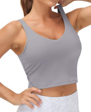 Load image into Gallery viewer, Women’s Longline Sports Bra Wirefree Padded Medium Support Yoga Bras Gym Running Workout Tank Tops(Lavender Grey)